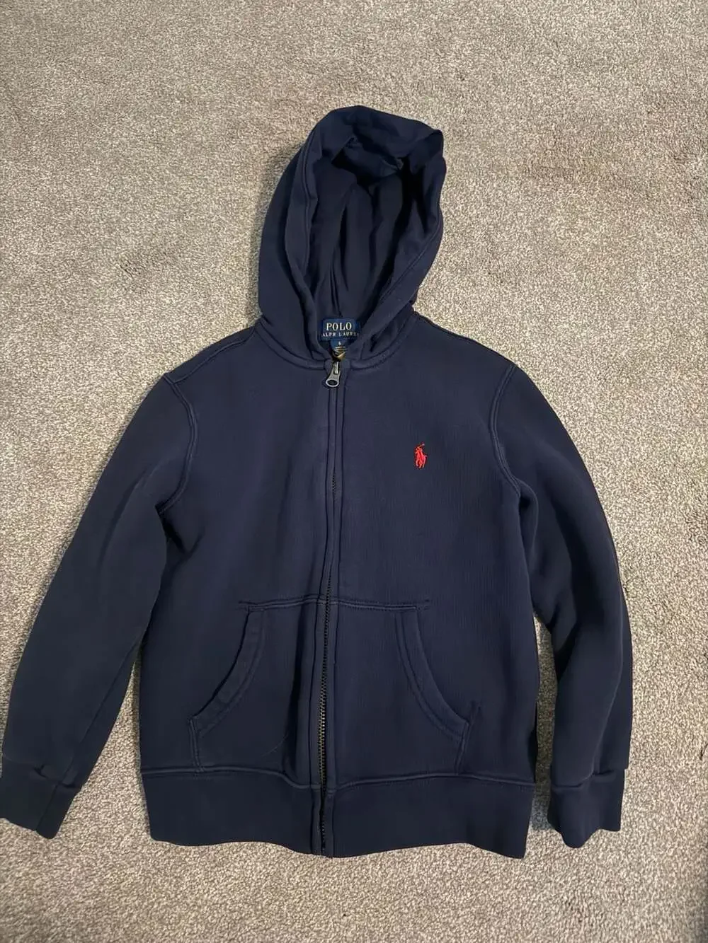 Polo Ralph Lauren Kids Navy Blue Full-Zip Fleece Hoodie with Red Pony Logo
